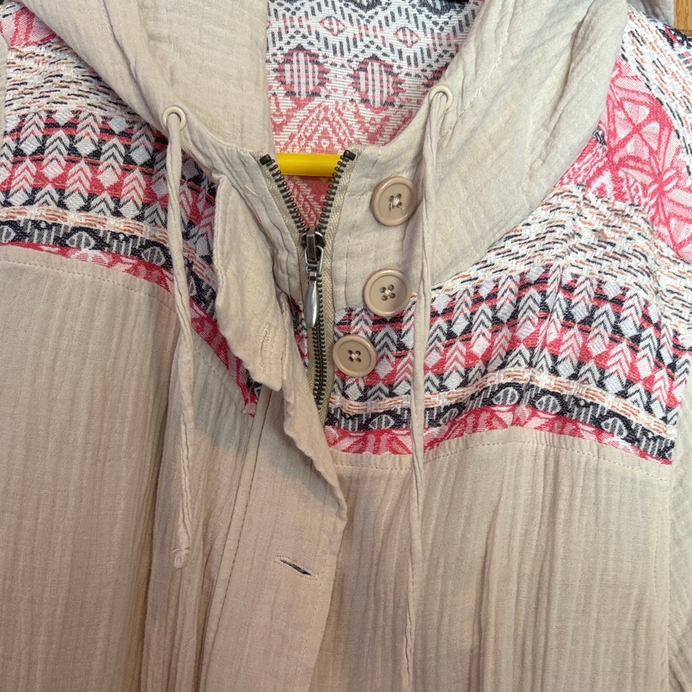 Boho Hooded Jacket with Pink Accents - Picture 2 of 5